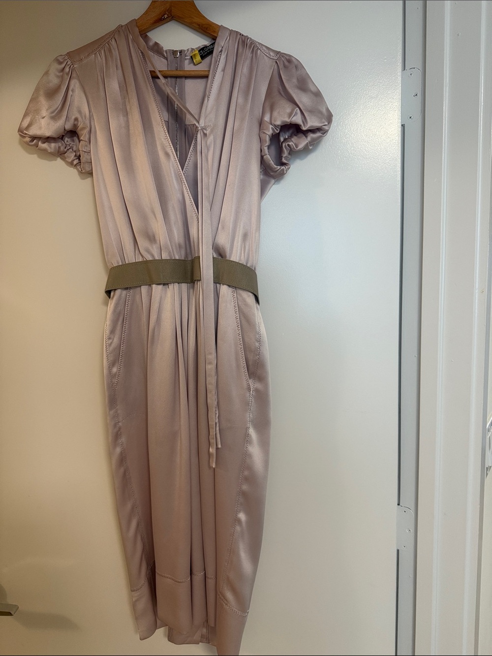 Dolce & Gabbana Dusty Pink Midi Dress with Olive Belt